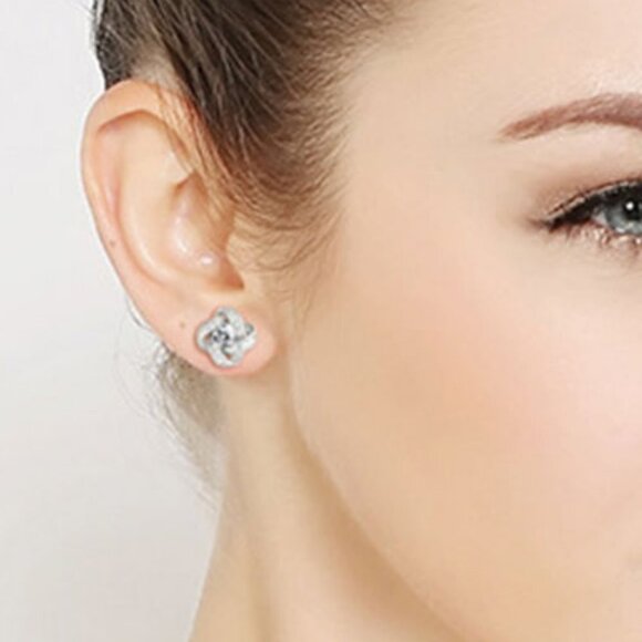 Sterling Silver Diamond Stud Earrings - Picture 4 of 6